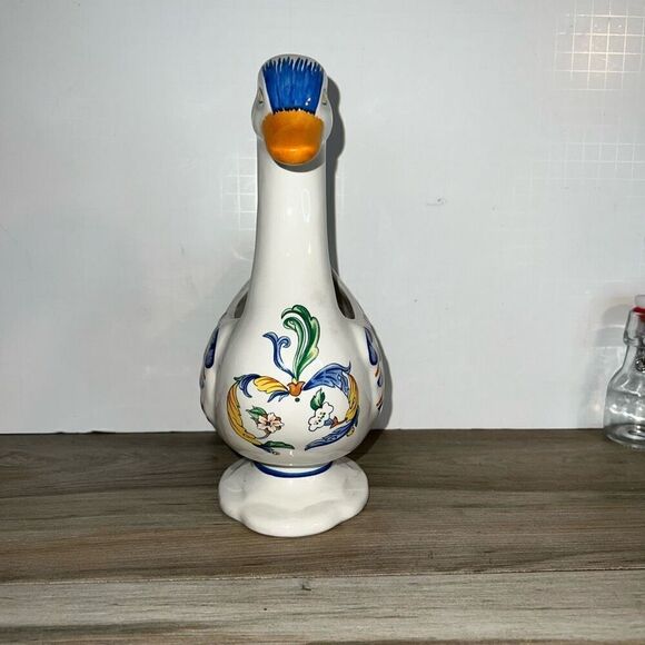 Elizabeth Arden Roma Al Fresco Amore Duck Japan Vase Planter Crystals Blue White - Picture 5 of 7